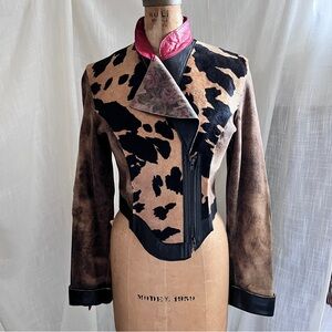 🥀 Exquisite Vintage Custom Leather Pony Hair Cropped Jacket size S 🥀